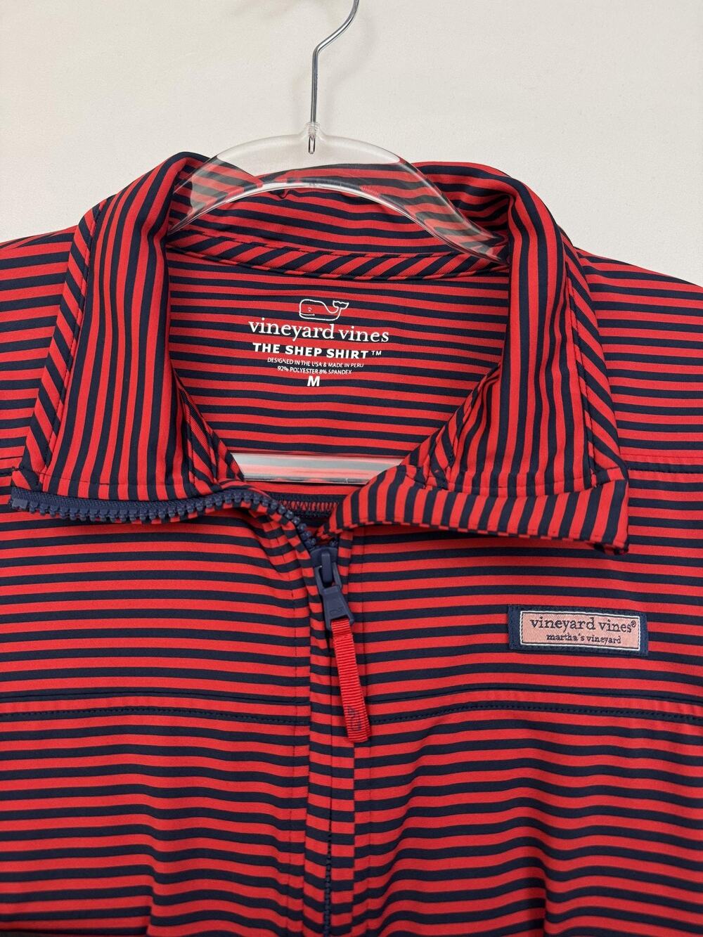 Vineyard Vines Shep Shirt Mens M Red Stripe 1/4 Zip Pullover Golf Performance